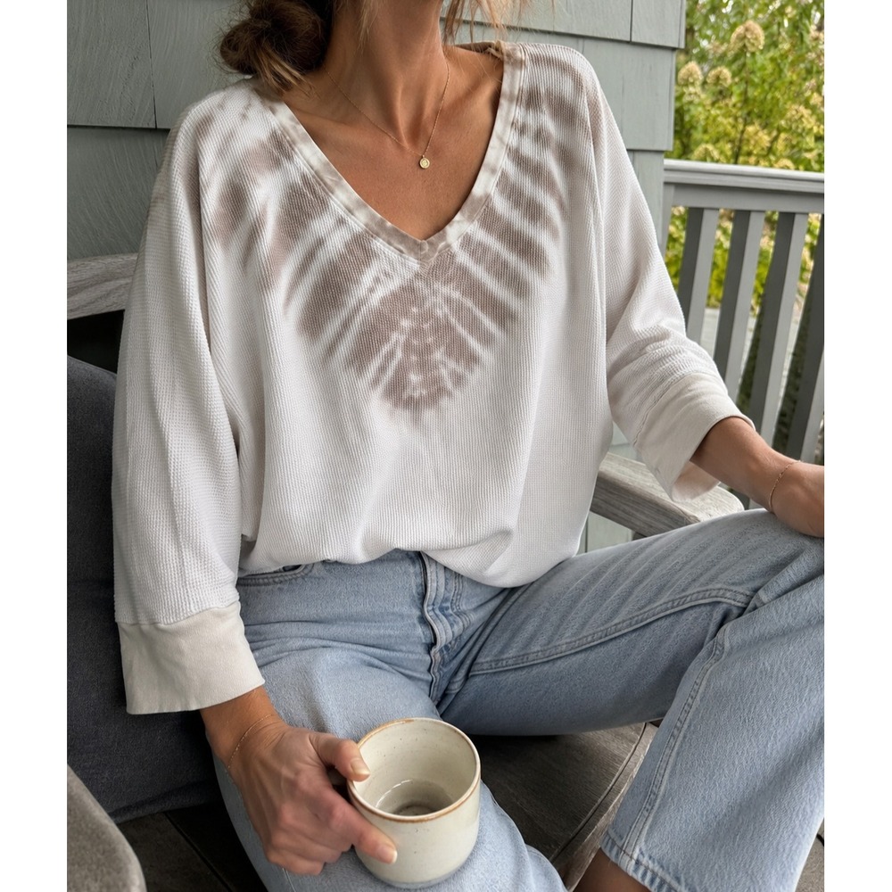 Splendid Waffle Knit Thermal Top Small Tie Dye V Neck Dolman Sleeve USA